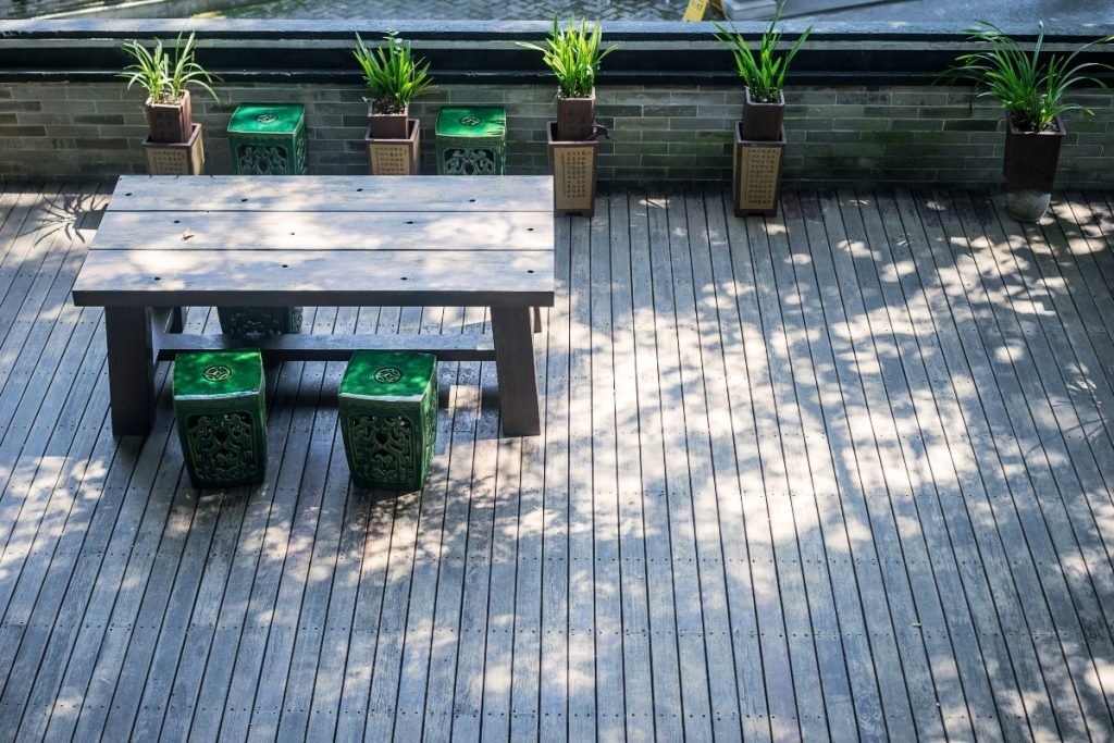 Outdoor living space with a composite deck.
