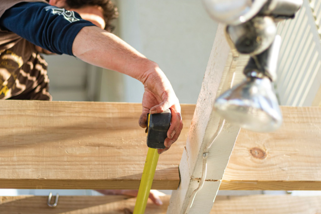 A deck builder in the middle of the project.