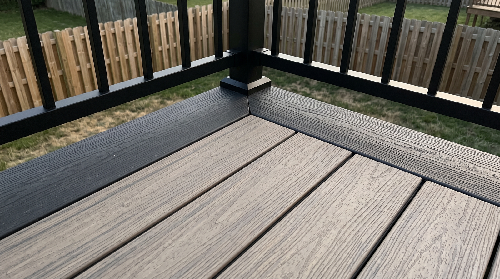 Composite deck with a contrasting picture-frame border board